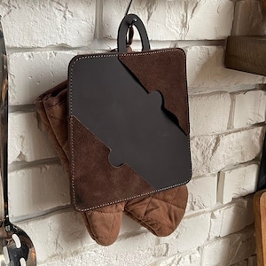 Agarradera de cuero con bolsillo: Salvamanteles de grano completo resistente al calor