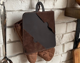 Leather Pot Holder, Heat Resistant Trivet, Personalized Kitchen Gift, Handle Cover Available