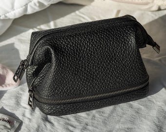 Full Grain Leather Cosmetic Bag | Makeup & Toiletry Travel Pouch