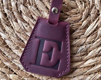 Personalized Leather Clochette Bag Charm: Full Grain Leather Accent