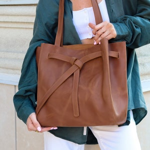 Distressed Leather Work Tote Bag: 15&quot; Laptop, Minimalist Office Bag