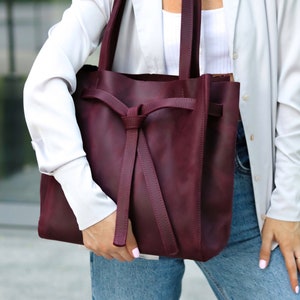 Leather tote bag, custom tote bags, tote bags for women, work bags for women, large leather tote bag, purple tote bag, personalized tote bag image 3