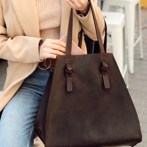 Leather tote bag, custom tote bags, personalized tote bags, large leather tote bag, womens leather tote bag, brown leather tote bag, handbag image 1