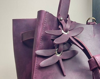 Set of 2 Leather Dragonfly Bag Charms: Personalized Handbag or Backpack Accessory