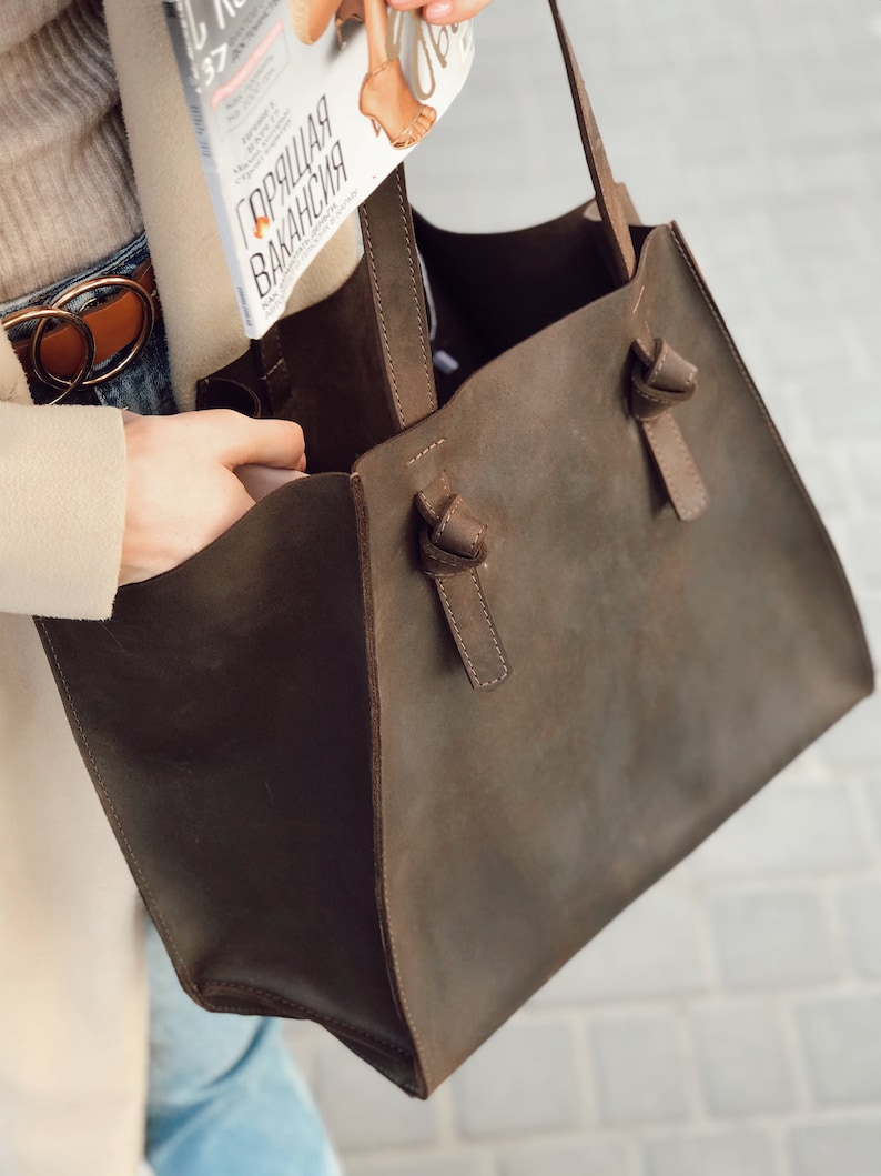 Leather tote bag, custom tote bags, personalized tote bags, large leather tote bag, womens leather tote bag, brown leather tote bag, handbag image 7