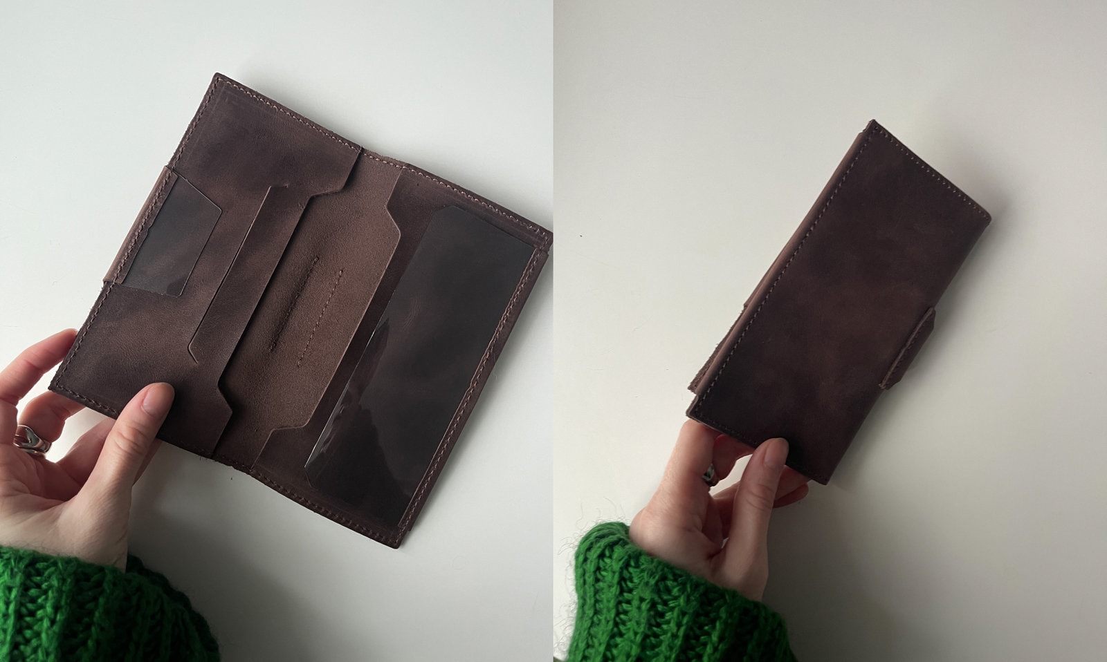 Brown Leather Checkbook Cover with Plastic Separator