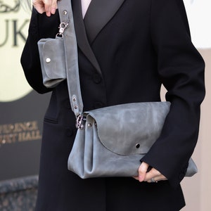 Bolso bandolera de piel de vacuno con correa de guitarra y Clip On Wallet o no, Monedero bandolera de piel auténtica, Bolso bandolera de piel para mujer
