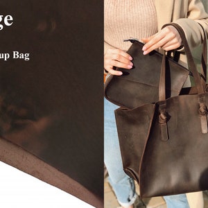 Leather tote bag, custom tote bags, personalized tote bags, large leather tote bag, womens leather tote bag, brown leather tote bag, handbag Matte Dark Chocolate