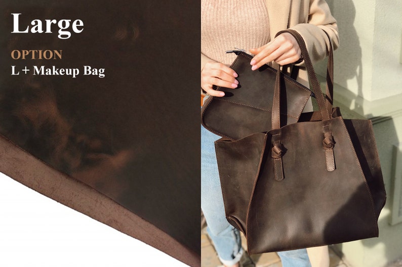 Leather tote bag, custom tote bags, personalized tote bags, large leather tote bag, womens leather tote bag, brown leather tote bag, handbag Matte Dark Chocolate