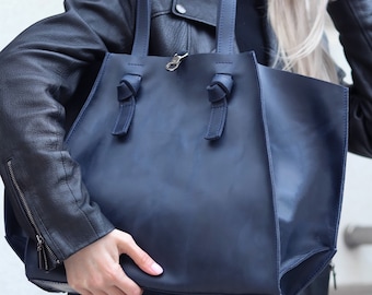 Leather tote bag, custom tote bags, women laptop bag, designer tote bags,  handbags for women, leather tote purse, navy tote bag, tote bag