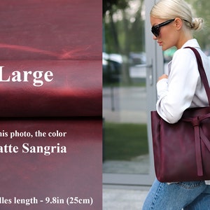 Leather tote bag, custom tote bags, tote bags for women, work bags for women, large leather tote bag, purple tote bag, personalized tote bag Matte Sangria