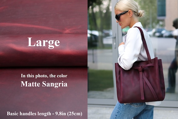 Large Leather Tote - Work and Travel Laptop Bag, Merlot, Optional