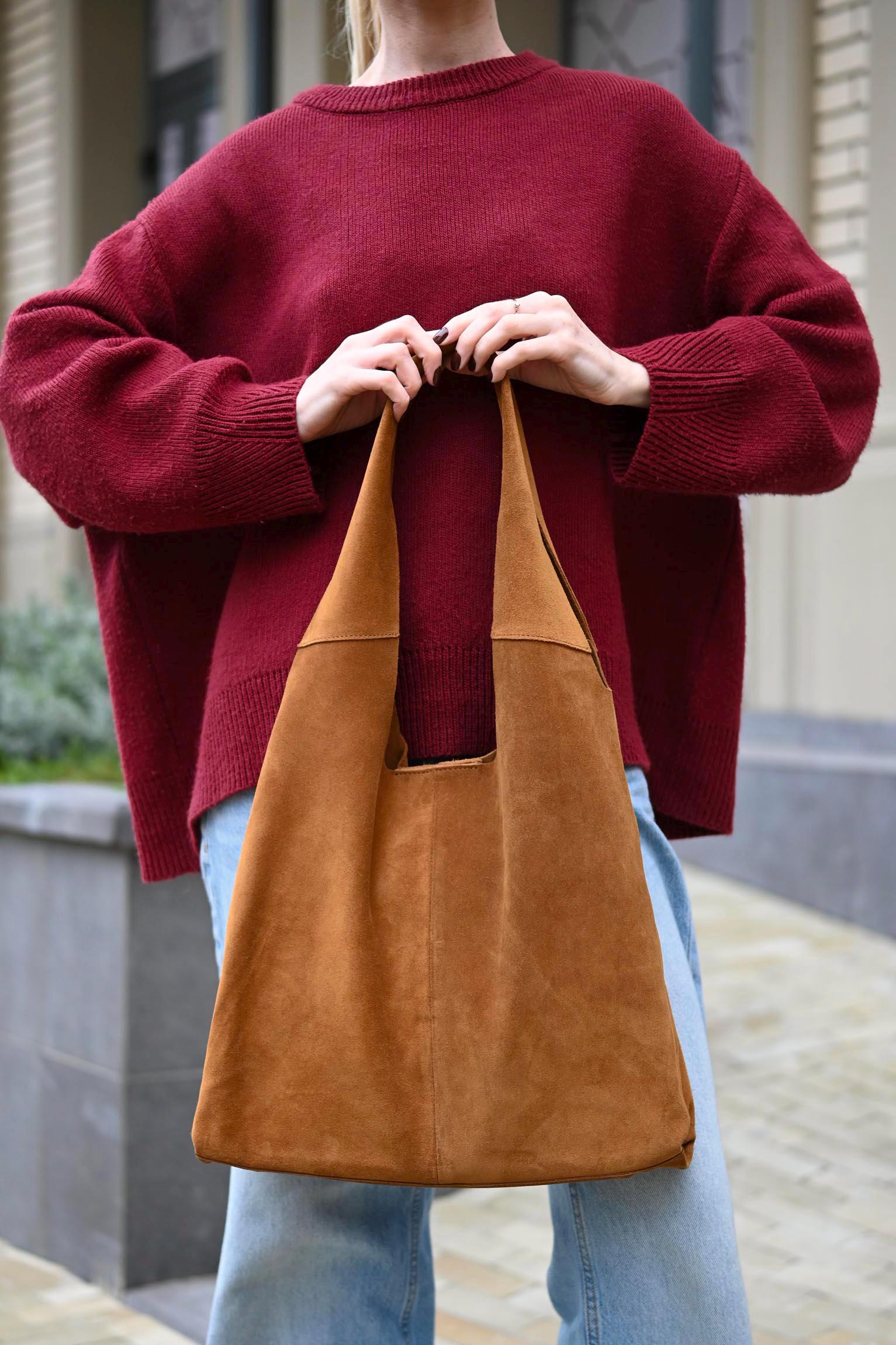 Vintage HKM Tan Suede Hobo Tote Oversized Shoulder Bag Warm Tan Suede Hobo - Large Soft Slouchy Shoulder Tote  main image 3
