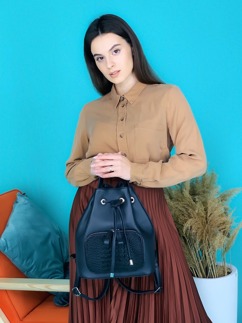 Leather Backpack Women Mini Backpack Black Backpacks for Women Etsy