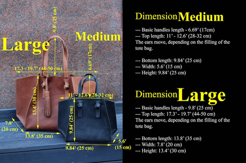 Puede incluir: Dos bolsos de mano de cuero en diferentes tama&ntilde;os. El bolso m&aacute;s grande es marr&oacute;n y mide 34 cm de alto, 35 cm de ancho y 20 cm de profundidad. El bolso m&aacute;s peque&ntilde;o es negro y mide 25 cm de alto, 25 cm de ancho y 15 cm de profundidad. Ambos bolsos tienen asas superiores y un borla.