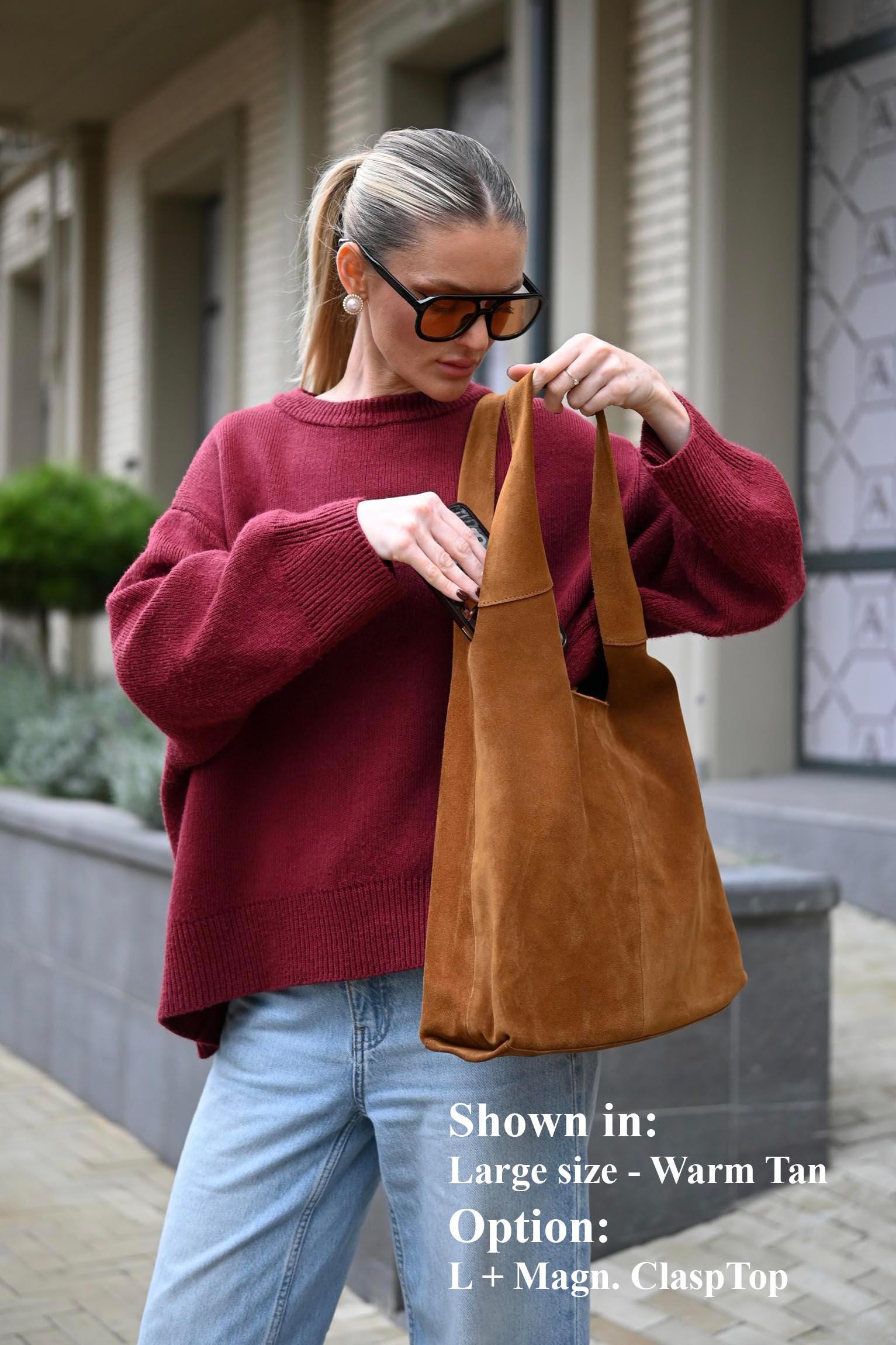 Warm Tan Suede Hobo - Large Soft Slouchy Shoulder Tote 
