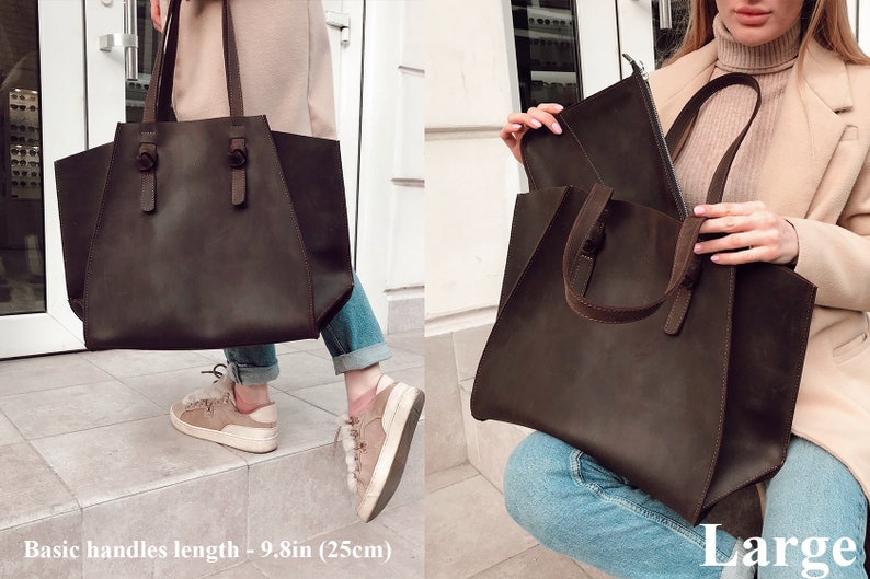 Leather tote bag, custom tote bags, personalized tote bags, large leather tote bag, womens leather tote bag, brown leather tote bag, handbag afbeelding 3