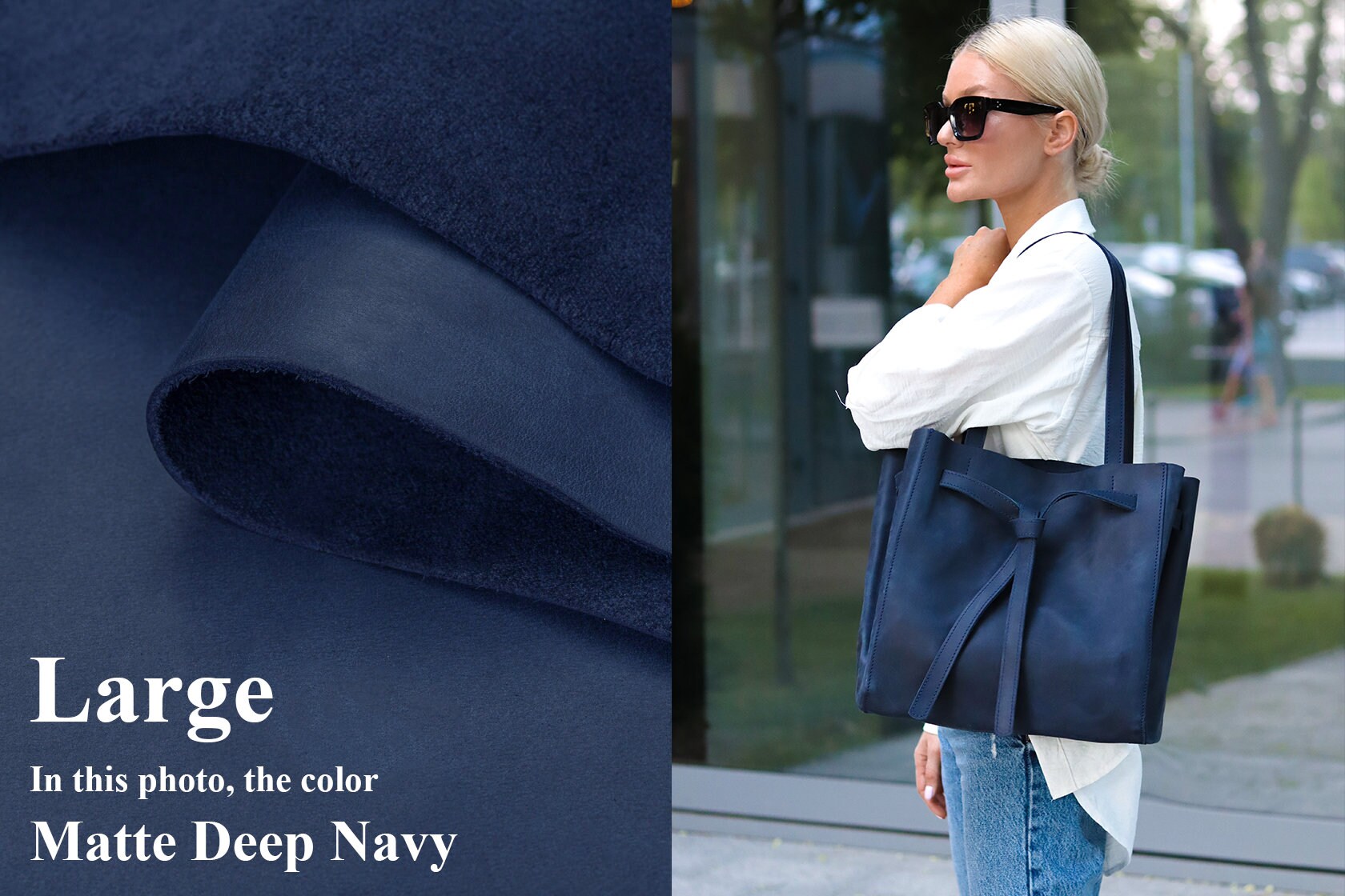 バッグ Workers Leather Handle Tote Bag Navy Navy Leather Tote Bag — Work Tote Handbag, Dark Blue Laptop