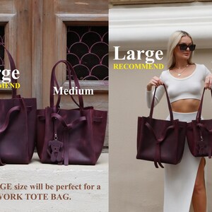 Large Leather Work Tote - Magnetic or Hook Top, Optional Pockets & Crossbody, Matte Black image 4
