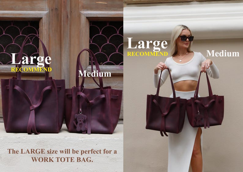 Large Leather Work Tote - Magnetic or Hook Top, Optional Pockets & Crossbody, Matte Black image 4
