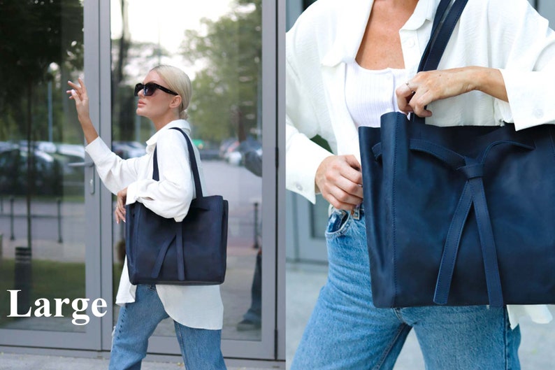 Leather tote bag, Tote bags for women, Designer tote bags, Custom tote bags, Leather tote bag for women, Large leather tote, Navy tote bag image 7