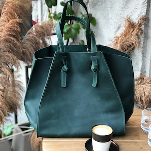 Leather tote bag, custom tote bags, women laptop bag, designer tote bags, large leather tote bag, leather tote purse, green tote bag