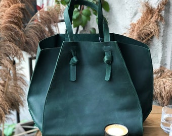 Leather tote bag, custom tote bags, women laptop bag, designer tote bags, large leather tote bag, leather tote purse, green tote bag