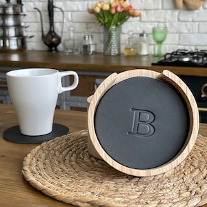 Personalized Leather Coaster Set with Wooden Holder or not, Coasters gift for Husband, Family, Newly Weds or Co-Workers, Gifts for New Home.