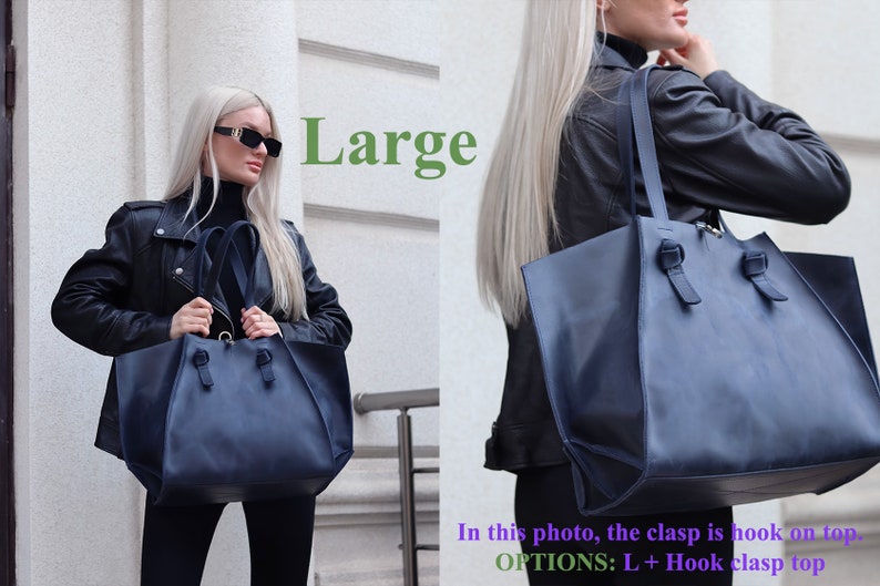 Leather tote bag, custom tote bags, women laptop bag, designer tote bags, handbags for women, leather tote purse, navy tote bag, tote bag image 4