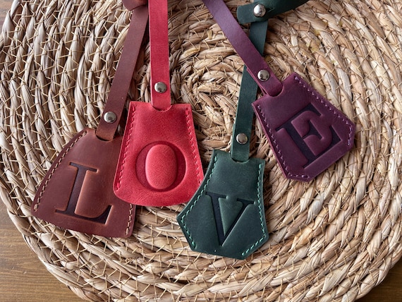 Personalized Leather Purse Charm: Initial Key Bell Clochette