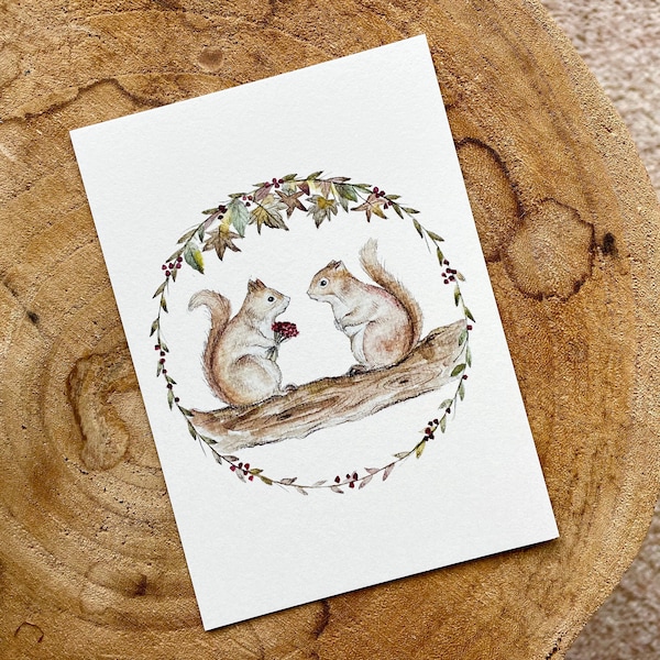 Postkarte Eichhörnchen Hochzeit / Liebe