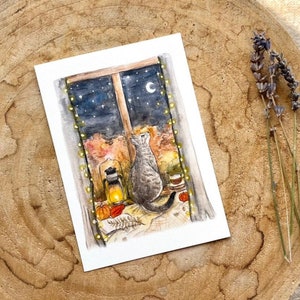 Postkarte Herbst Katze