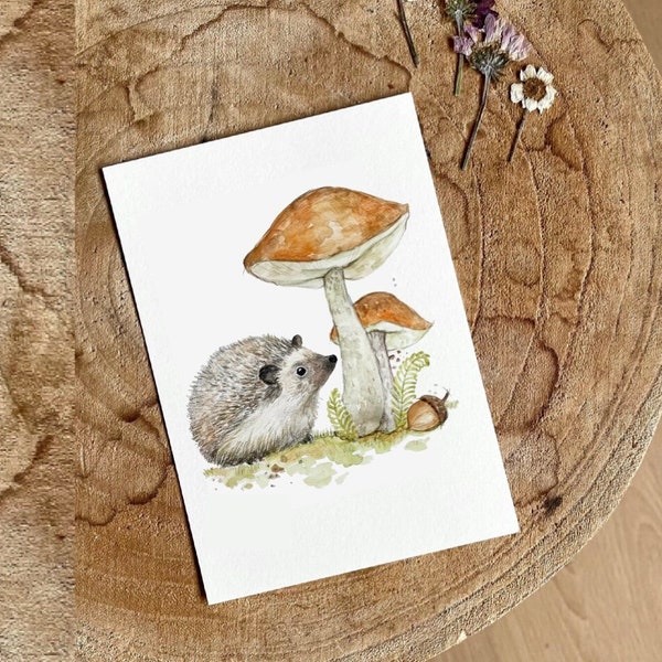 Postkarte Igel Pilz