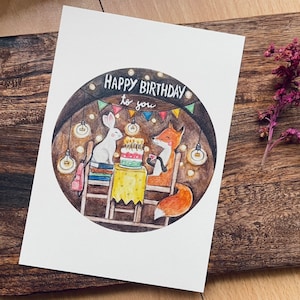 Postkarte Geburtstag Fuchs Hase
