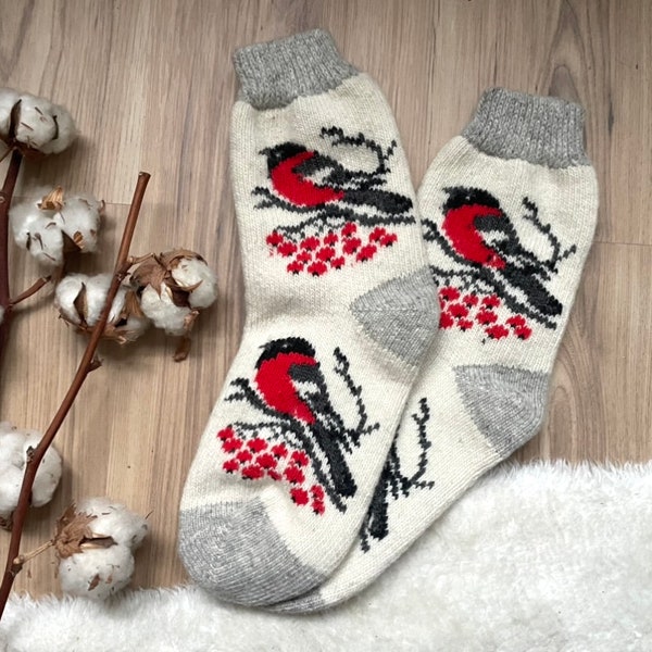 Gestrickte Wollsocken, 100% Wolle, Bird