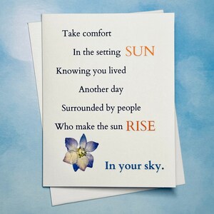 Vriendschapskaart, Sun Card, Sunrise Card, Vriend Wenskaart, Sky Card, Flower Card, Sun Gifts, Flower Gifts, Pressed Flower Art, Poëzie