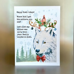 Wolf kerstkaart, Wolf wenskaart, dierenkaart, dieren wenskaart, wenskaart, natuur wenskaart, Wolf kerstkaart