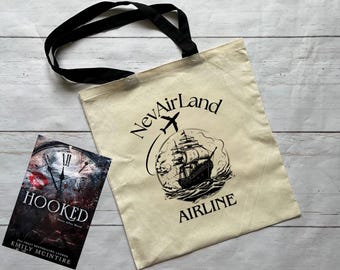 Licensed Hooked NevAirLand Emily McIntire Tote Bag, Original Design, Book Tote, Book Store Bag, Never After Series, James Barrie, Bookish