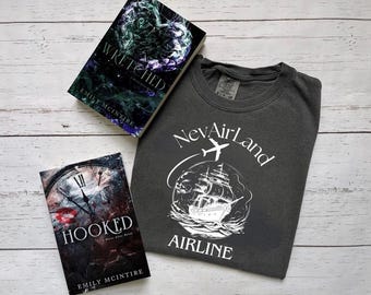 Licensed Hooked By Emily McIntire Shirt, Never After Series, James Barrie, NevAirLand Airline, Wendy Michaels, Hook, Hexed, Scarred, Read