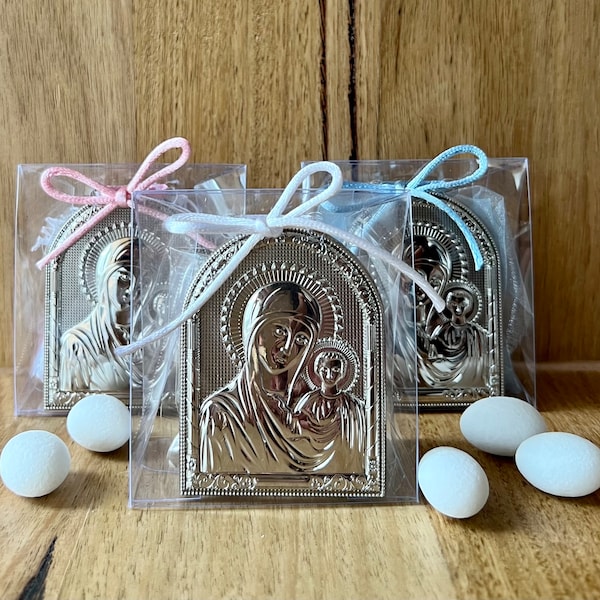 Christening bomboniere / favour - silver mother Mary & Jesus icon