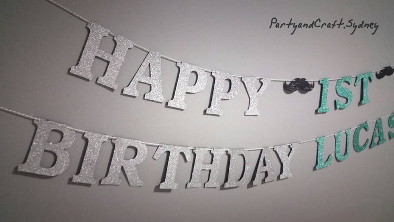 Little man Happy Birthday Banner custom banner Baby shower First Birthday 4.0 Silver Glitter Felt Fabric Personalise bunting flag