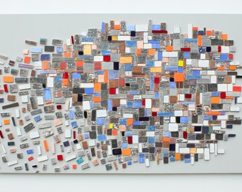 Mixed Media Mosaic Wall Art: 'Aftershock' Eclectic Sculpture