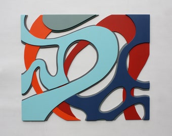 Arte mural de madera: Escultura de color fluido 'Objectify' (76 x 92 cm)