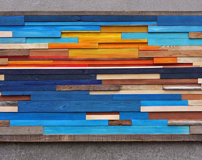 Wood Wall Art Large Wall Art Abstract Sculpture of Sea Sunset Reclaimed