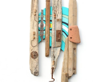 Beach House | Driftwood Art | Wall Sculpture | Unique Art | Eclectic Art | Surf Art |