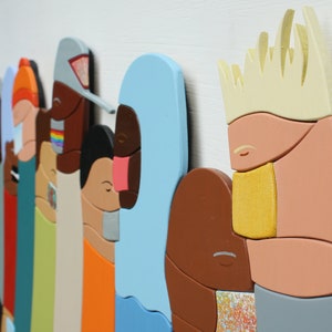 28 Heads Wall Sculpture Wood Wall Art Corona Art Original Art image 6