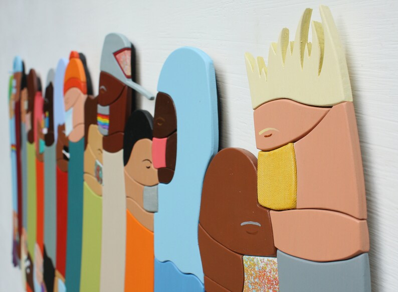 28 Heads Wall Sculpture Wood Wall Art Corona Art Original Art image 6