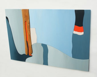 Arte murale in legno di quercia blu: scultura murale 3D (77 x 117 cm)