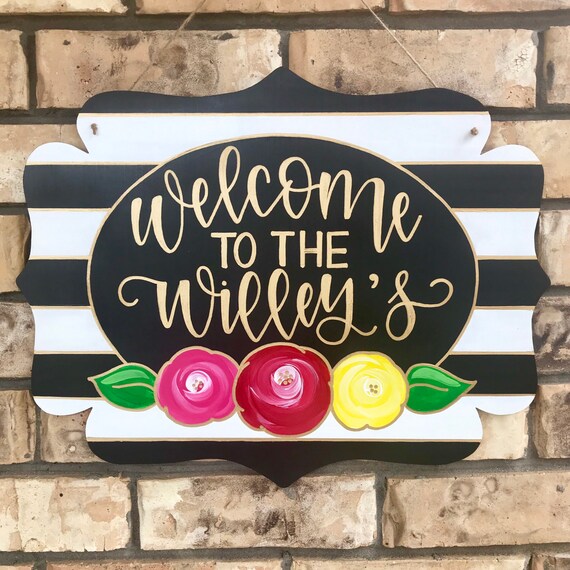 Welcome Door Hanger Hand Painted Door Hanger Wooden Door Hanger Welcome Sign