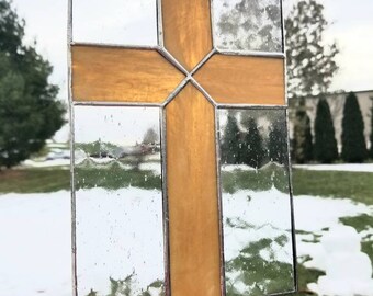Communion Religious Gift Wrapping Available Sun Catcher window decoration Stained Glass Cross Host Baptism Wafer